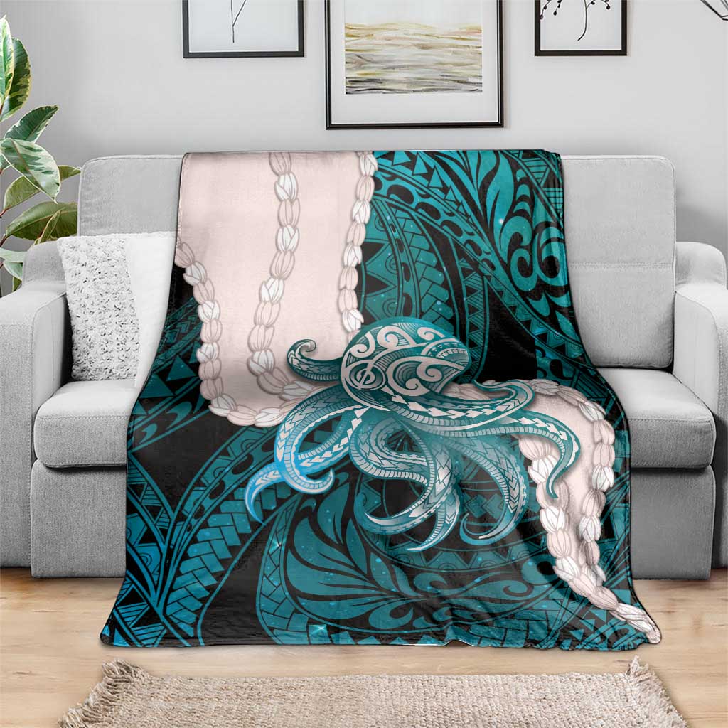 Teal Galaxy Polynesia Tribal Octopus Tattoo Blanket Pikake Lei Polynesian Pattern