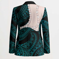 Teal Galaxy Polynesia Tribal Octopus Tattoo Blazer Pikake Lei Polynesian Pattern