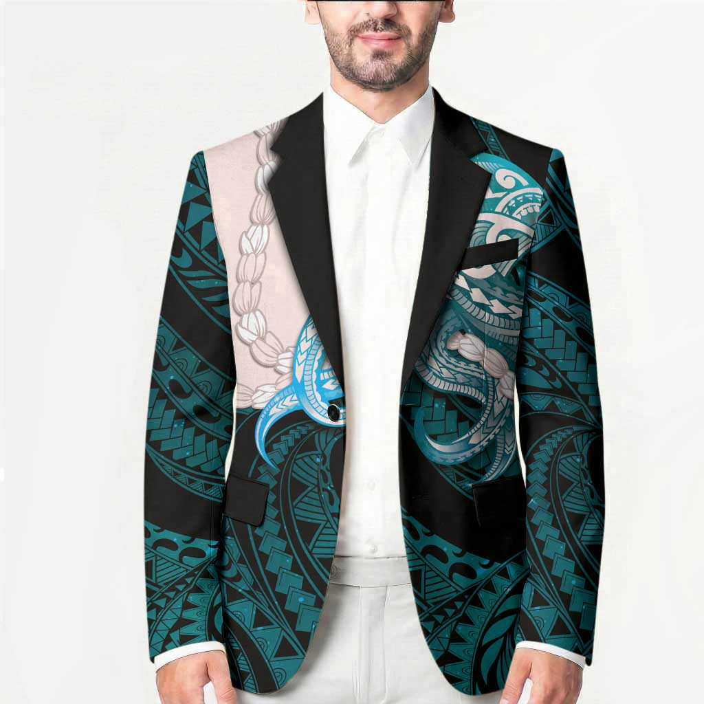 Teal Galaxy Polynesia Tribal Octopus Tattoo Blazer Pikake Lei Polynesian Pattern
