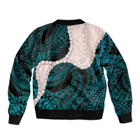 Teal Galaxy Polynesia Tribal Octopus Tattoo Bomber Jacket Pikake Lei Polynesian Pattern