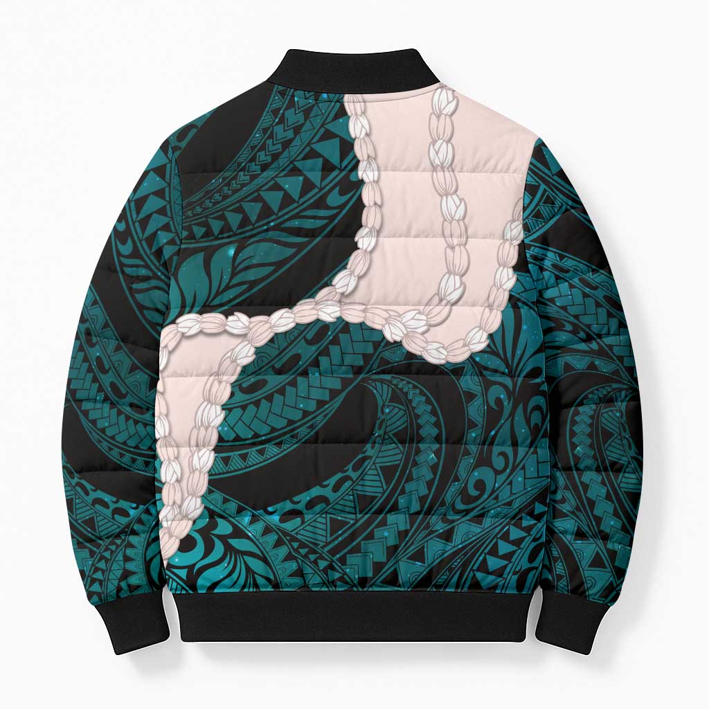 Teal Galaxy Polynesia Tribal Octopus Tattoo Bomber Puffer Jacket Pikake Lei Polynesian Pattern