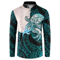 Teal Galaxy Polynesia Tribal Octopus Tattoo Button Sweatshirt Pikake Lei Polynesian Pattern