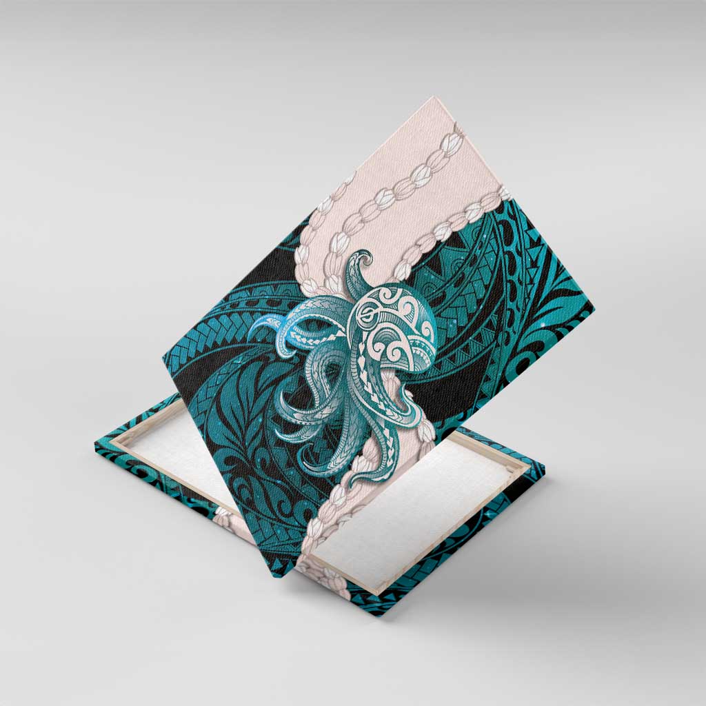 Teal Galaxy Polynesia Tribal Octopus Tattoo Canvas Wall Art Pikake Lei Polynesian Pattern