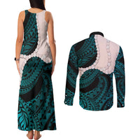 Teal Galaxy Polynesia Tribal Octopus Tattoo Couples Matching Tank Maxi Dress and Long Sleeve Button Shirt Pikake Lei Polynesian Pattern LT14 - Polynesian Pride