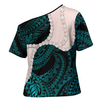 Teal Galaxy Polynesia Tribal Octopus Tattoo Cross Shoulder Shirt Pikake Lei Polynesian Pattern