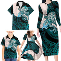 Teal Galaxy Polynesia Tribal Octopus Tattoo Family Matching Long Sleeve Bodycon Dress and Hawaiian Shirt Pikake Lei Polynesian Pattern LT14 - Polynesian Pride
