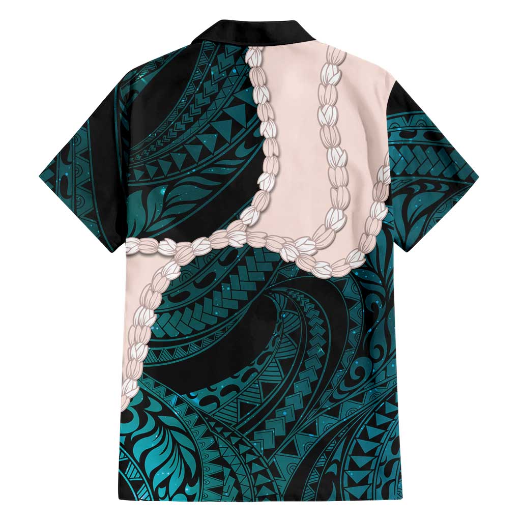 Teal Galaxy Polynesia Tribal Octopus Tattoo Family Matching Off Shoulder Short Dress and Hawaiian Shirt Pikake Lei Polynesian Pattern LT14 - Polynesian Pride