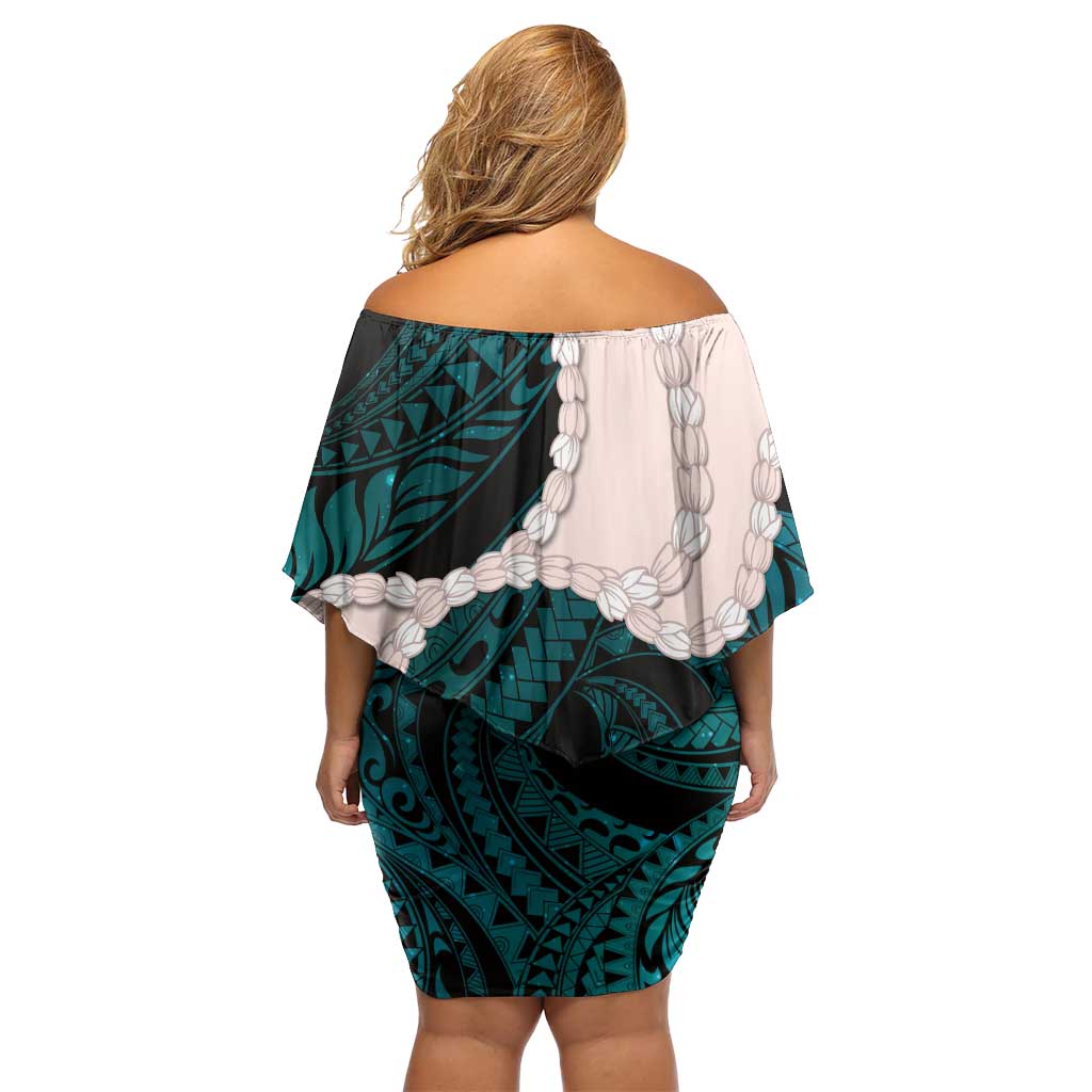 Teal Galaxy Polynesia Tribal Octopus Tattoo Family Matching Off Shoulder Short Dress and Hawaiian Shirt Pikake Lei Polynesian Pattern LT14 - Polynesian Pride