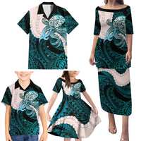 Teal Galaxy Polynesia Tribal Octopus Tattoo Family Matching Puletasi and Hawaiian Shirt Pikake Lei Polynesian Pattern