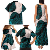 Teal Galaxy Polynesia Tribal Octopus Tattoo Family Matching Tank Maxi Dress and Hawaiian Shirt Pikake Lei Polynesian Pattern LT14 - Polynesian Pride