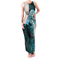 Teal Galaxy Polynesia Tribal Octopus Tattoo Family Matching Tank Maxi Dress and Hawaiian Shirt Pikake Lei Polynesian Pattern LT14 Mom's Dress Teal - Polynesian Pride