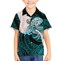 Teal Galaxy Polynesia Tribal Octopus Tattoo Kid Hawaiian Shirt Pikake Lei Polynesian Pattern LT14 Kid Teal - Polynesian Pride