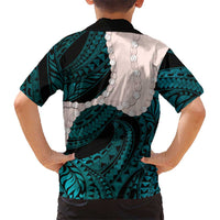 Teal Galaxy Polynesia Tribal Octopus Tattoo Kid Hawaiian Shirt Pikake Lei Polynesian Pattern LT14 - Polynesian Pride