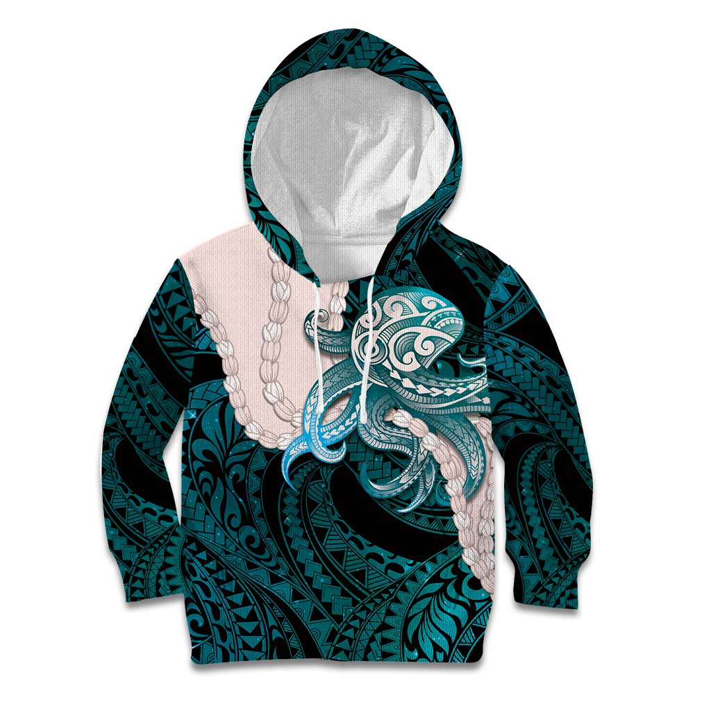 Teal Galaxy Polynesia Tribal Octopus Tattoo Kid Hoodie Pikake Lei Polynesian Pattern LT14 Hoodie Teal - Polynesian Pride