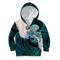 Teal Galaxy Polynesia Tribal Octopus Tattoo Kid Hoodie Pikake Lei Polynesian Pattern LT14 Zip Hoodie Teal - Polynesian Pride