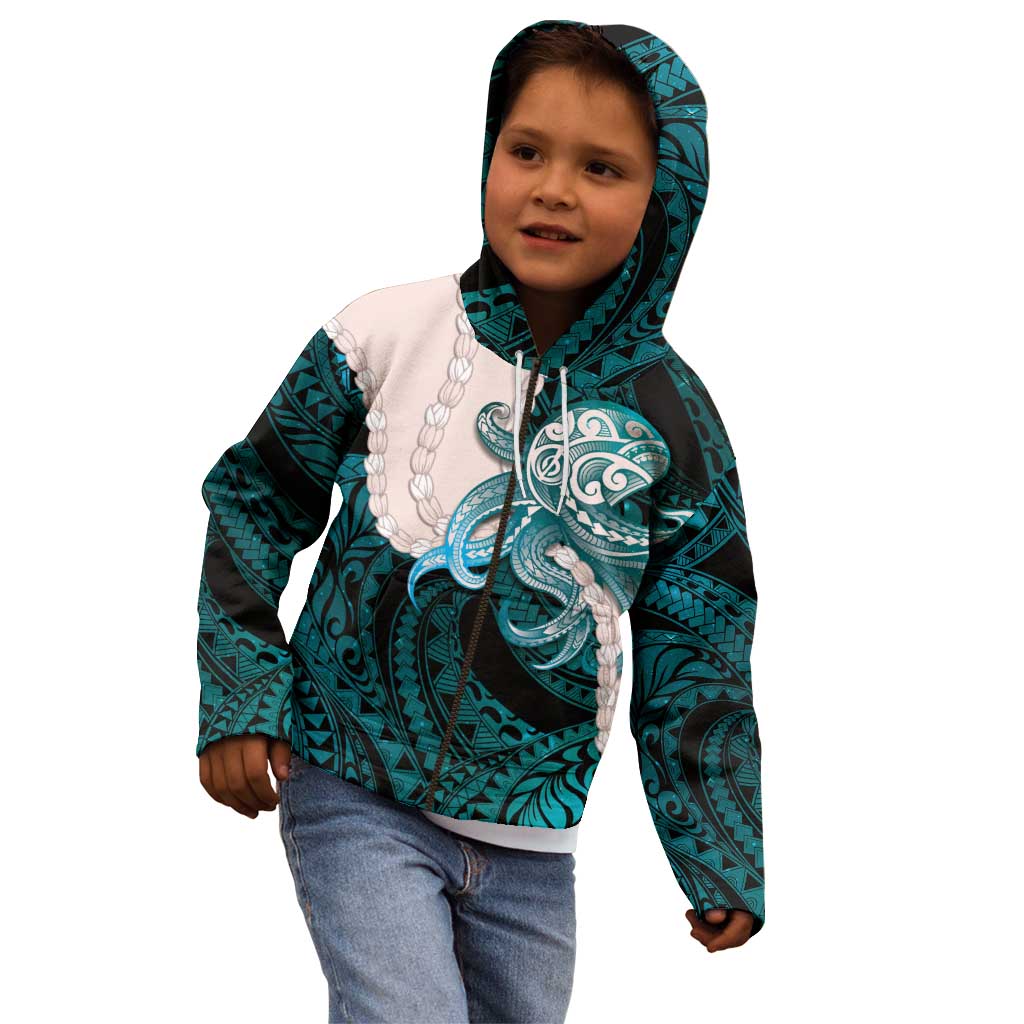 Teal Galaxy Polynesia Tribal Octopus Tattoo Kid Hoodie Pikake Lei Polynesian Pattern LT14 - Polynesian Pride