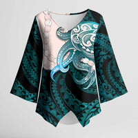 Teal Galaxy Polynesia Tribal Octopus Tattoo Kimono Sleeve Blouse Pikake Lei Polynesian Pattern LT14 Female Teal - Polynesian Pride