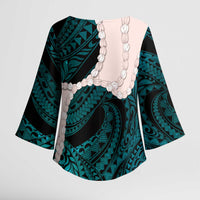 Teal Galaxy Polynesia Tribal Octopus Tattoo Kimono Sleeve Blouse Pikake Lei Polynesian Pattern LT14 - Polynesian Pride