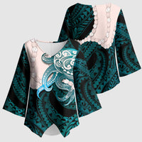 Teal Galaxy Polynesia Tribal Octopus Tattoo Kimono Sleeve Blouse Pikake Lei Polynesian Pattern LT14 - Polynesian Pride