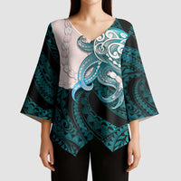 Teal Galaxy Polynesia Tribal Octopus Tattoo Kimono Sleeve Blouse Pikake Lei Polynesian Pattern LT14 - Polynesian Pride