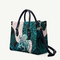 Teal Galaxy Polynesia Tribal Octopus Tattoo Leather Bag Pikake Lei Polynesian Pattern