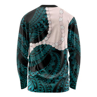 Teal Galaxy Polynesia Tribal Octopus Tattoo Long Sleeve Shirt Pikake Lei Polynesian Pattern