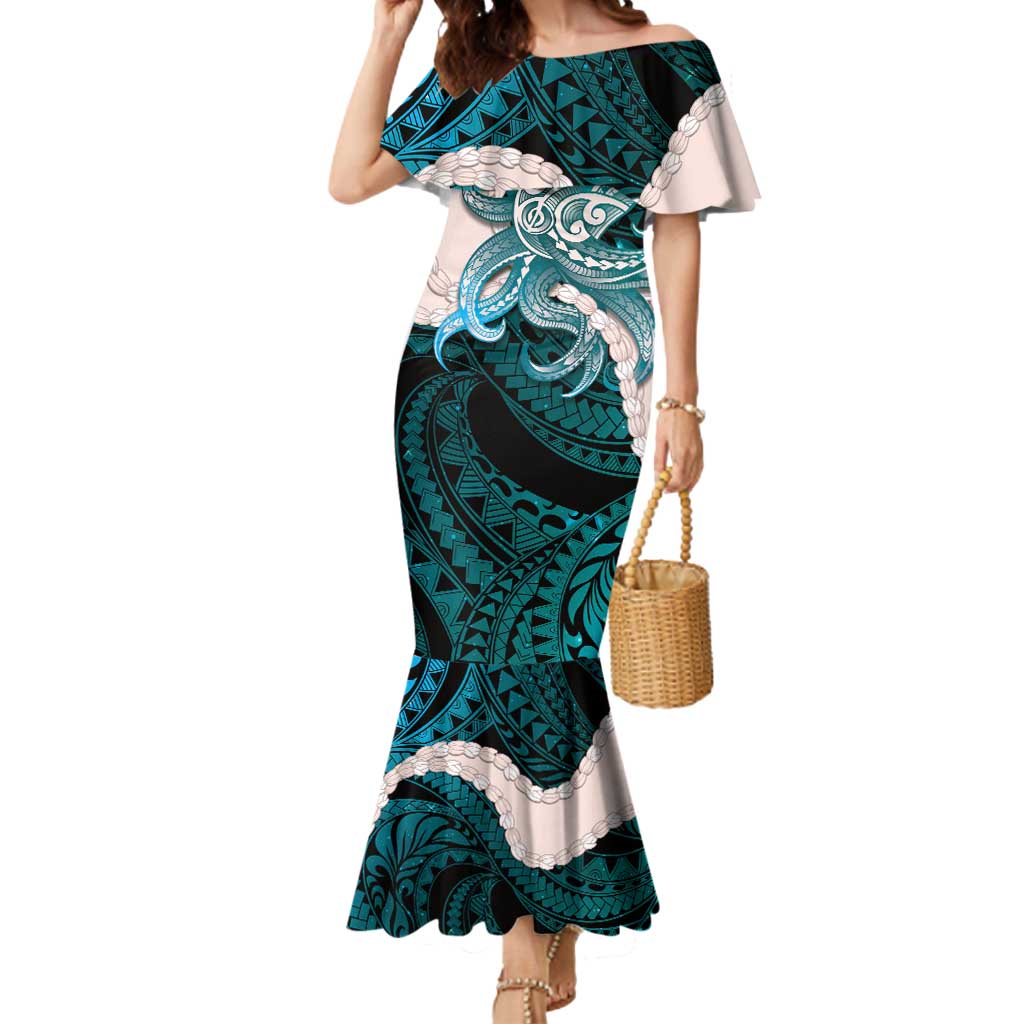 Teal Galaxy Polynesia Tribal Octopus Tattoo Mermaid Dress Pikake Lei Polynesian Pattern LT14 Women Teal - Polynesian Pride