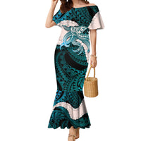 Teal Galaxy Polynesia Tribal Octopus Tattoo Mermaid Dress Pikake Lei Polynesian Pattern LT14 Women Teal - Polynesian Pride