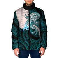 Teal Galaxy Polynesia Tribal Octopus Tattoo Padded Jacket Pikake Lei Polynesian Pattern
