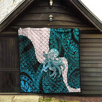 Teal Galaxy Polynesia Tribal Octopus Tattoo Quilt Pikake Lei Polynesian Pattern