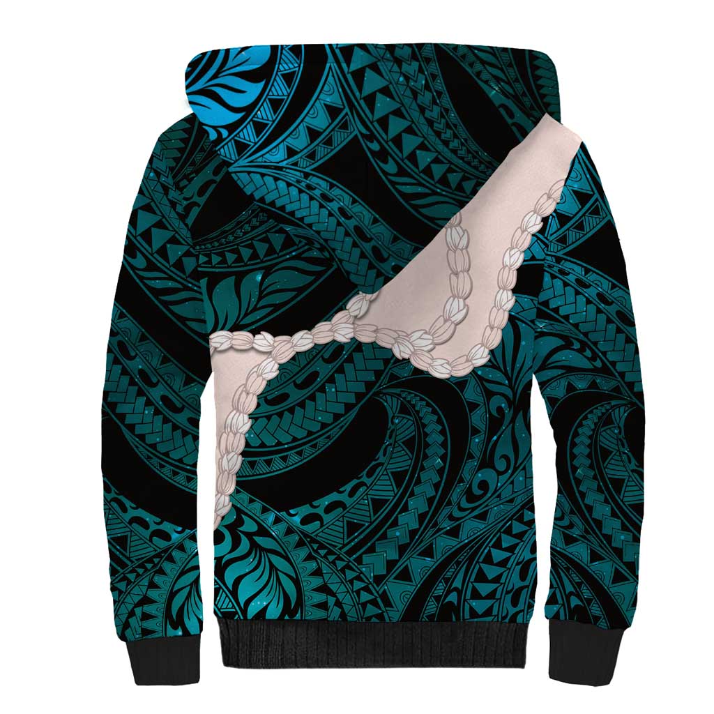 Teal Galaxy Polynesia Tribal Octopus Tattoo Sherpa Hoodie Pikake Lei Polynesian Pattern