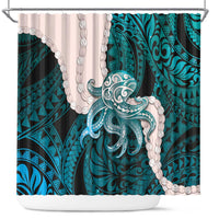 Teal Galaxy Polynesia Tribal Octopus Tattoo Shower Curtain Pikake Lei Polynesian Pattern