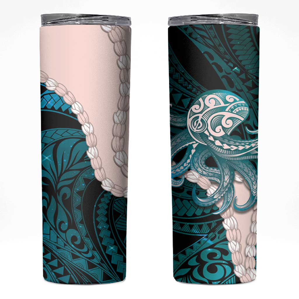 Teal Galaxy Polynesia Tribal Octopus Tattoo Skinny Tumbler Pikake Lei Polynesian Pattern