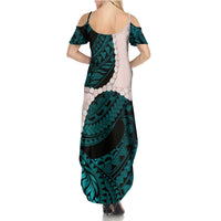 Teal Galaxy Polynesia Tribal Octopus Tattoo Summer Maxi Dress Pikake Lei Polynesian Pattern LT14 - Polynesian Pride