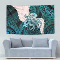 Teal Galaxy Polynesia Tribal Octopus Tattoo Tapestry Pikake Lei Polynesian Pattern