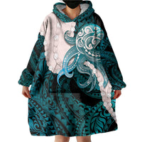 Teal Galaxy Polynesia Tribal Octopus Tattoo Wearable Blanket Hoodie Pikake Lei Polynesian Pattern