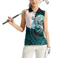 Teal Galaxy Polynesia Tribal Octopus Tattoo Women Sleeveless Polo Shirt Pikake Lei Polynesian Pattern