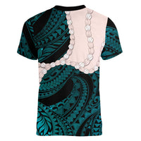 Teal Galaxy Polynesia Tribal Octopus Tattoo Women V-Neck T-Shirt Pikake Lei Polynesian Pattern LT14 - Polynesian Pride