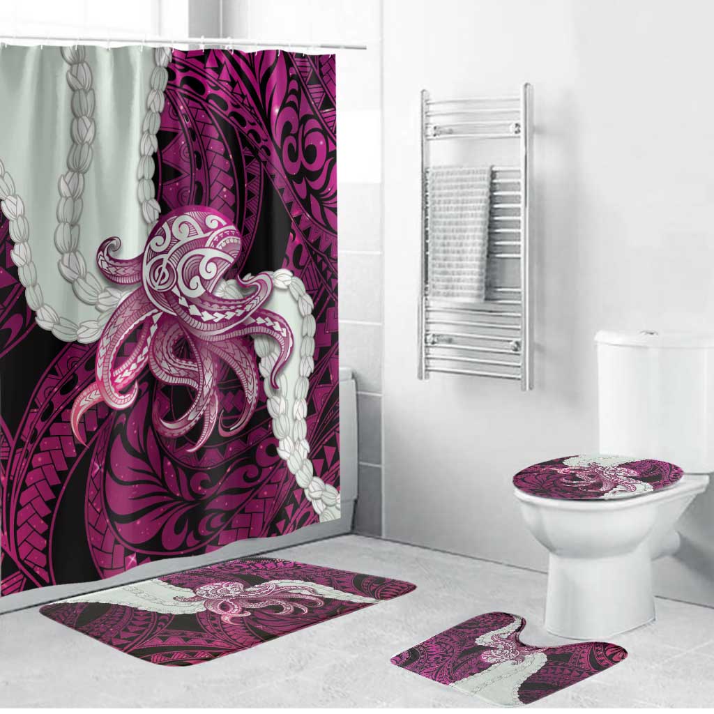 Pink Galaxy Polynesia Tribal Octopus Tattoo Bathroom Set Pikake Lei Polynesian Pattern