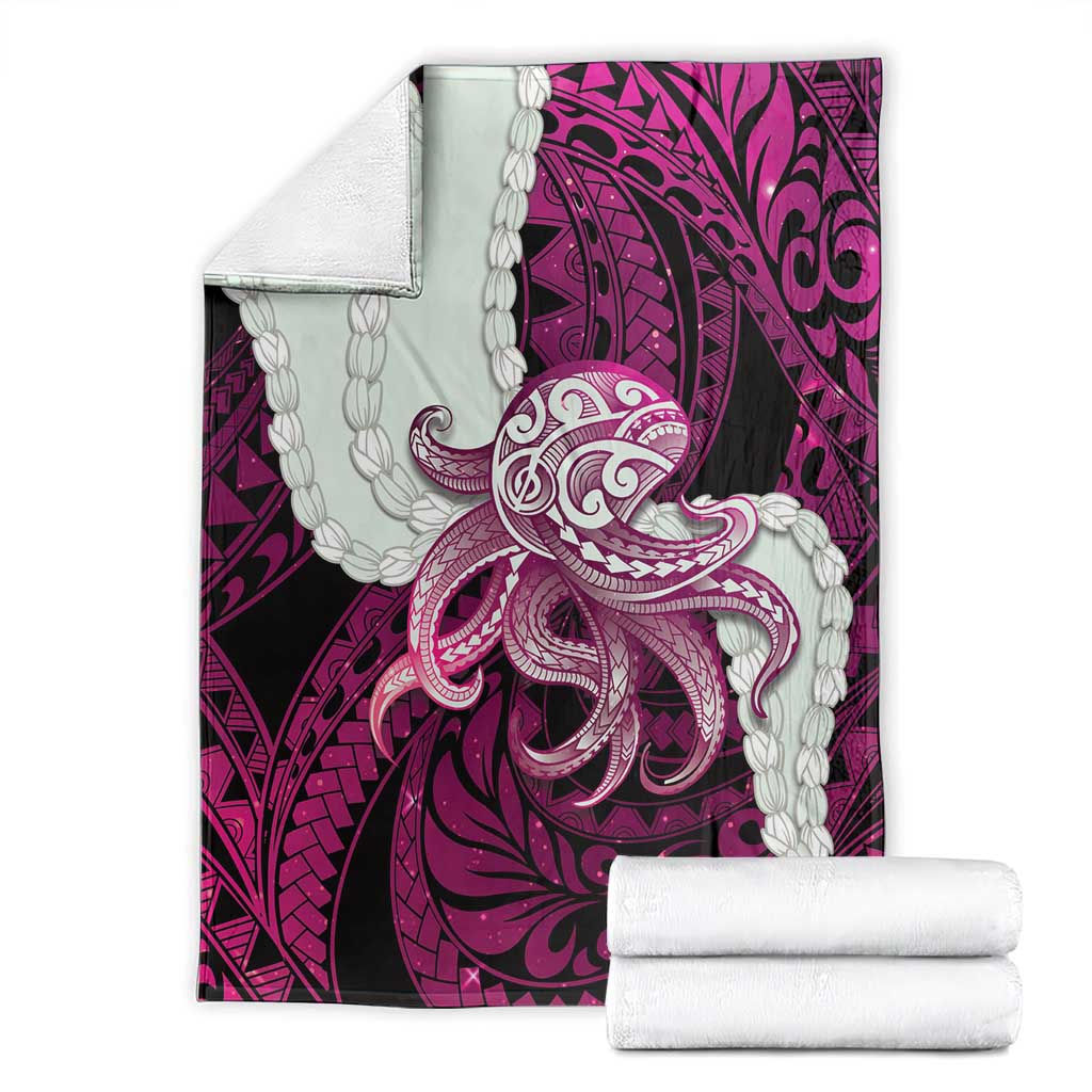 Pink Galaxy Polynesia Tribal Octopus Tattoo Blanket Pikake Lei Polynesian Pattern