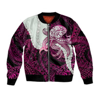 Pink Galaxy Polynesia Tribal Octopus Tattoo Bomber Jacket Pikake Lei Polynesian Pattern