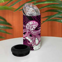 Pink Galaxy Polynesia Tribal Octopus Tattoo 4 in 1 Can Cooler Tumbler Pikake Lei Polynesian Pattern