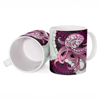 Pink Galaxy Polynesia Tribal Octopus Tattoo Ceramic Mug Pikake Lei Polynesian Pattern
