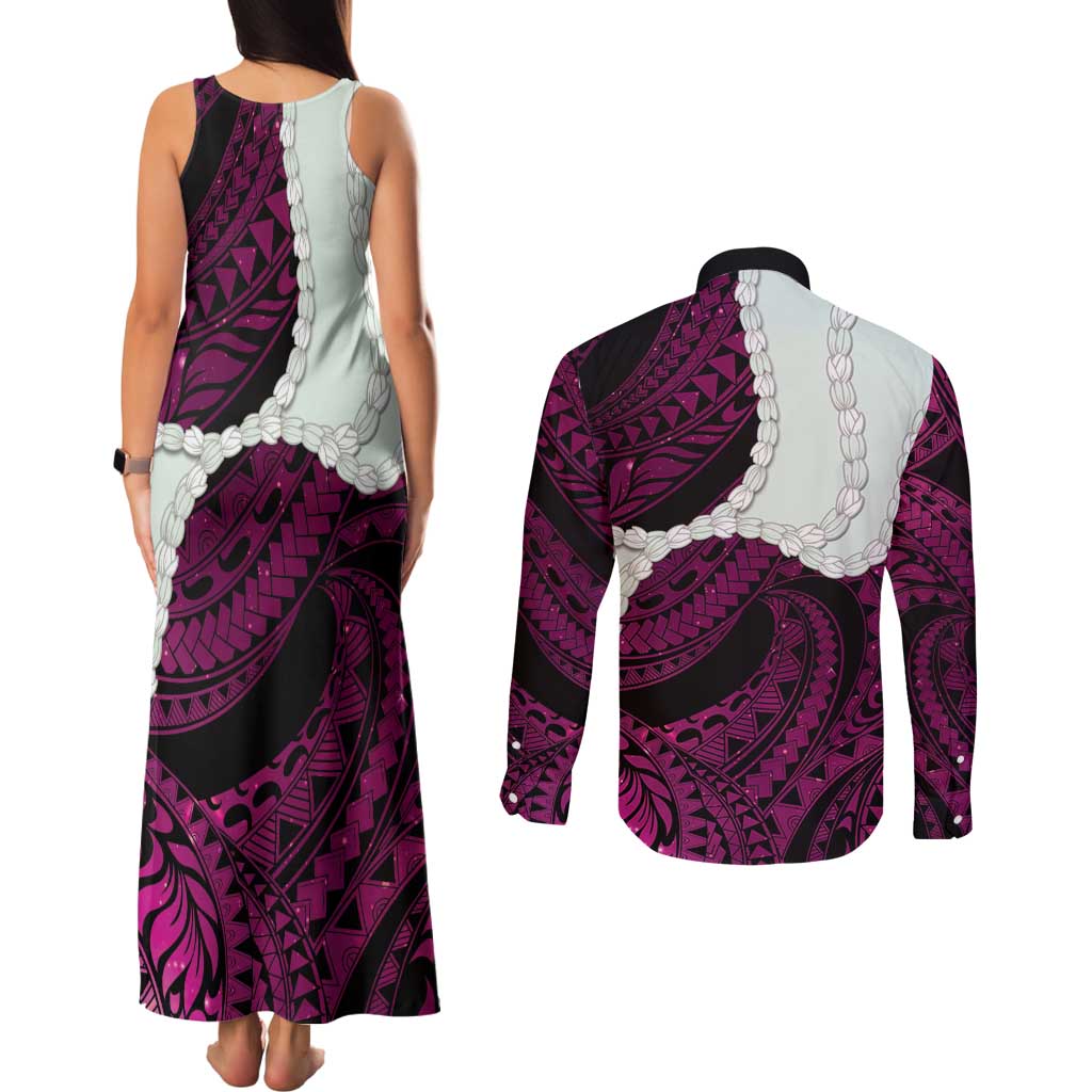 Pink Galaxy Polynesia Tribal Octopus Tattoo Couples Matching Tank Maxi Dress and Long Sleeve Button Shirt Pikake Lei Polynesian Pattern LT14 - Polynesian Pride