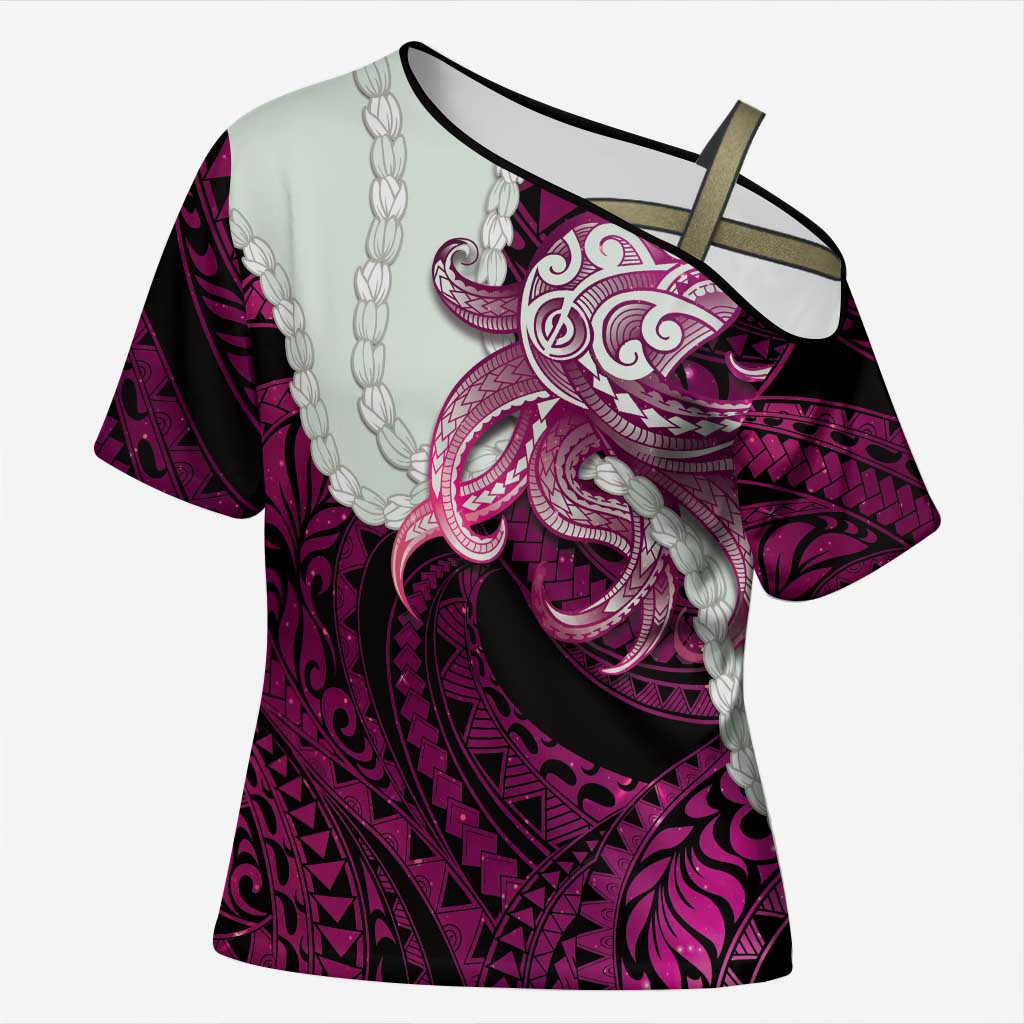 Pink Galaxy Polynesia Tribal Octopus Tattoo Cross Shoulder Shirt Pikake Lei Polynesian Pattern LT14 Female Pink - Polynesian Pride