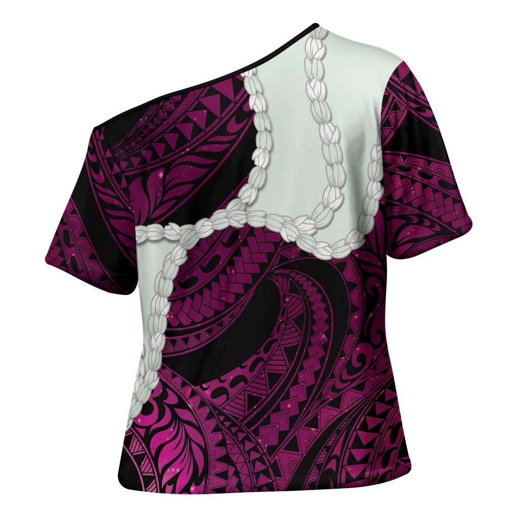 Pink Galaxy Polynesia Tribal Octopus Tattoo Cross Shoulder Shirt Pikake Lei Polynesian Pattern LT14 - Polynesian Pride