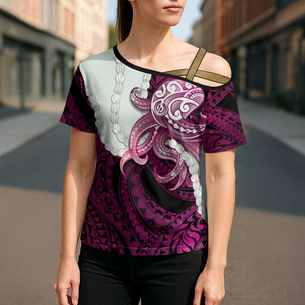Pink Galaxy Polynesia Tribal Octopus Tattoo Cross Shoulder Shirt Pikake Lei Polynesian Pattern LT14 - Polynesian Pride