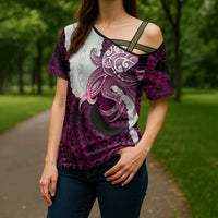 Pink Galaxy Polynesia Tribal Octopus Tattoo Cross Shoulder Shirt Pikake Lei Polynesian Pattern LT14 - Polynesian Pride