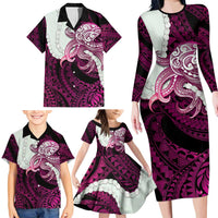 Pink Galaxy Polynesia Tribal Octopus Tattoo Family Matching Long Sleeve Bodycon Dress and Hawaiian Shirt Pikake Lei Polynesian Pattern LT14 - Polynesian Pride