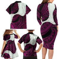 Pink Galaxy Polynesia Tribal Octopus Tattoo Family Matching Long Sleeve Bodycon Dress and Hawaiian Shirt Pikake Lei Polynesian Pattern LT14 - Polynesian Pride